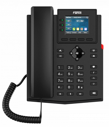 Fanvil X303 2xEthernet 10/100, LCD 320x240, 2,4 Color display, 6 Parties conference, 3 Line Key, HD voice, 4 SIP Line, Opus+IPV6, PSU