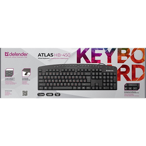 Defender Клавиатура Atlas HB-450 RU [45450] {черный, мультимедиа 124 кн}