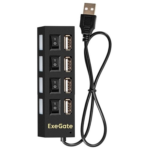 Кабель Exegate EX293977RUS USB-Хаб (концентратор) DUB-42SW (кабель-адаптер USB2.0 --> 4xUSB2.0, кнопки включения/отключения для каждого порта, Plug&P