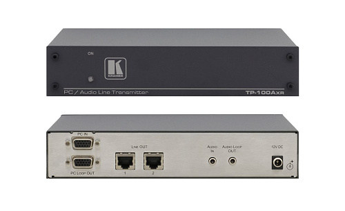 Передатчик Kramer Electronics TP-100AXR VGA и звуковых стереосигналов в витую пару (TP) на 2 выхода, с проходными выходами VGA и аудио, совместим с HD