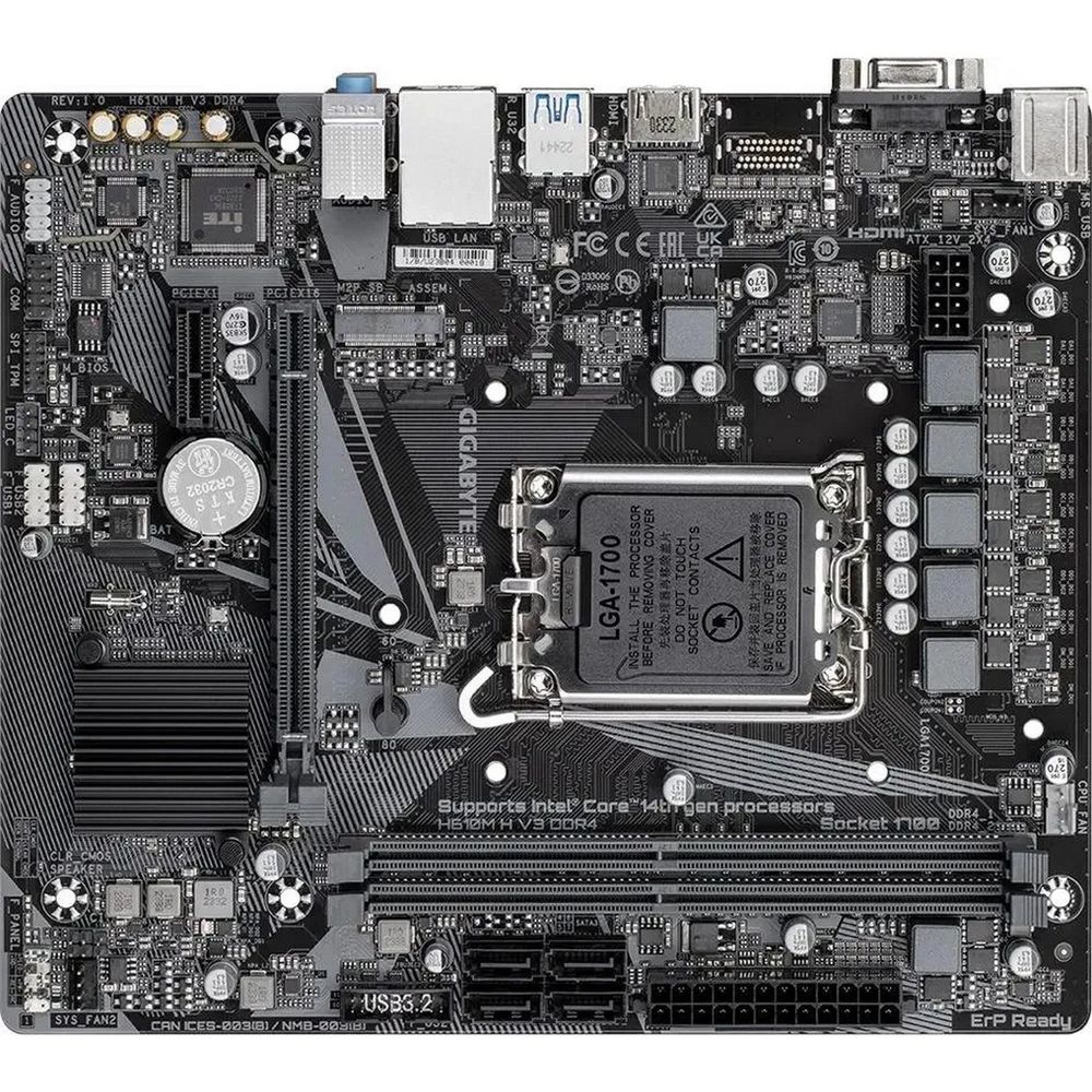 Материнская плата Gigabyte Bad Pack H610M H V3 DDR4, Socket 1700, Intel®H610, 2xDDR4-3200, D-SUB+HDMI, 1xPCI-Ex16, 1xPCI-Ex1, 4xSATA3, 1xM.2, 8Ch Audi