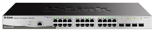 Коммутатор D-LINK Managed L2 Metro Ethernet Switch 24x1000Base-T, 4x1000Base-X SFP, Surge 6KV, CLI, RJ45 Console, RPS, Dying Gasp