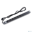 Cabeus PDU-6P-2EU Блок евророзеток для 19" шкафов, горизонтальный, 6 розеток, 16 A, без выключателя, шнур 2м, алюминиевый корпус, немецкий стандарт