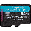 micro securedigital 64gb kingston canvas go plus uhs-i u3 a2 (170/70 mb/s) sdcg3/64gbsp