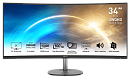 Монитор MSI PRO MP341CQ 34" 21:9 UWQHD(3440x1440) VA Curve1500R, 1ms(MPRT), 3000:1,100M:1,300nit,178/178,2xHDMI 2.0,DP 1.2,Tilt,Speaker,VESA,100Hz,Bla