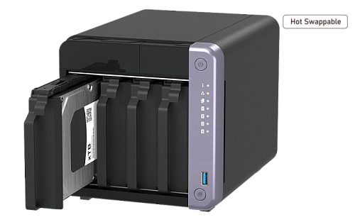 система хранения данных QNAP SMB QC 2GhzCPU/4Gb/upto 4HDD, up to 20 with TL-D1600S/SATA(3,5" 2,5")/ 2xUSB3.2/1xHDMI/1xExp.slot/2x2,5Gb 2x10Gb(SFP+)/iS