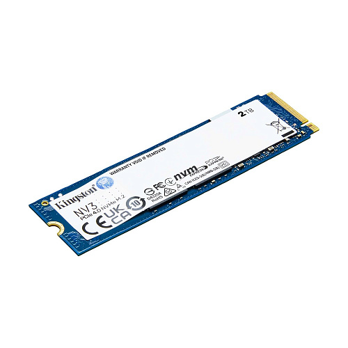 Твердотельный накопитель/ Kingston SSD NV3, 2000GB, M.2(22x80mm), NVMe, PCIe 4.0 x4, 3D TLC, R/W 6000/5000MB/s, TBW 640, DWPD 0.3 (12 мес)