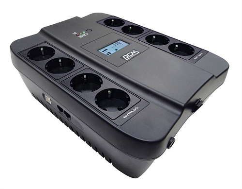 ИБП POWERCOM Back-UPS SPIDER, Line-Interactive, LCD, AVR, 750VA/450W, 8xSchuko outlets (4 surge & 4 batt), black (1138691)