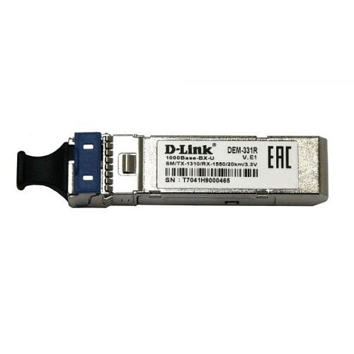 D-Link 331R/40KM/B1A WDM SFP-трансивер с 1 портом 1000Base-BX-U (Tx:1310 нм, Rx:1550 нм) для одномодового оптического кабеля (до 40 км, разъем Simplex