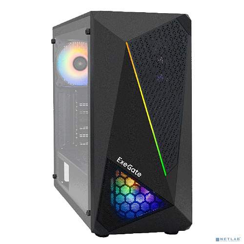 Exegate EX292858RUS Корпус Miditower ExeGate EVO-8225 (ATX, без БП, 2*USB+1*USB3.0, черный, 2 вент. с RGB подсветкой и полоса на передней панели, боко