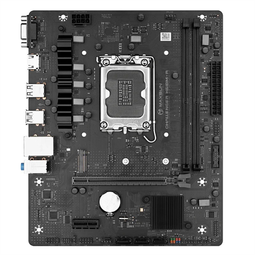 Материнская плата MAXSUN MS-Challenger H610M-R, LGA1700, H610, 2*DDR4, 3*SATA3, M.2, 2*USB 3.2, 4*USB 2.0, 1*PCIEx16, 1*PCIEx1, VGA+HDMI, mATX