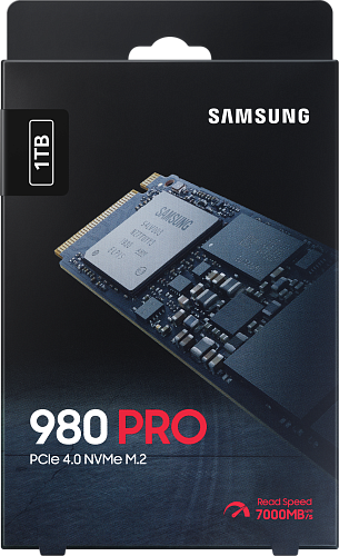 Твердотельные накопители/ Samsung SSD 980 PRO, 1000GB, M.2(22x80mm), NVMe 1.3c, PCIe 4.0 x4, 3-bit MLC, R/W 7000/5000MB/s, IOPs 1 000 000/1 000 000,