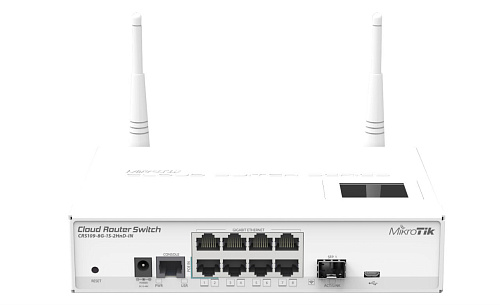 Коммутатор MIKROTIK [CRS109-8G-1S-2HnD-IN] CRS109-8G-1S-2HnD-IN 8 Gigabit Ethernet, 1 SFP, Wi-Fi