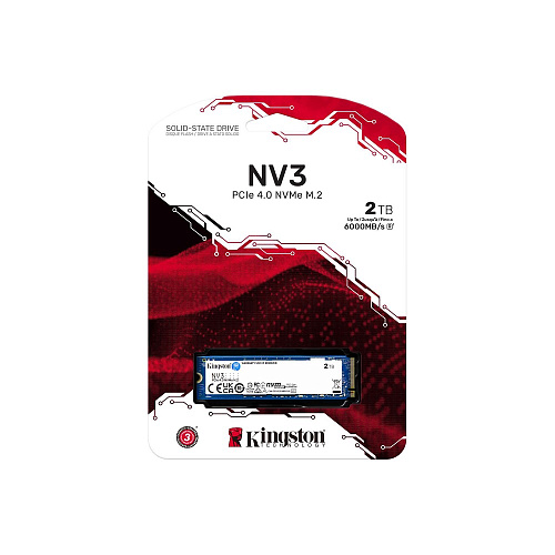 Твердотельный накопитель/ Kingston SSD NV3, 2000GB, M.2(22x80mm), NVMe, PCIe 4.0 x4, 3D TLC, R/W 6000/5000MB/s, TBW 640, DWPD 0.3 (12 мес)