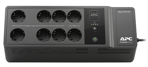ИБП APC Back-UPS ES 650VA/400W, 230V, AVR, 8 Rus outlets (2 Surge & 6 batt.), USB, USB charge(type A), Data/DSL protection, 2 year warranty
