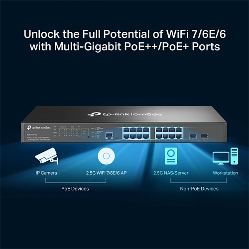 коммутатор TP-Link SG3218XP-M2, Omada 16-Port 2.5GBASE-T and 2-Port 10GE SFP+ L2+ Managed Switch with 8-Port PoE+
