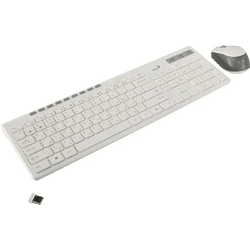 Клавиатура + мышь Genius Smart Slimstar 8230 WHITE {USB,1 мини-ресивер на оба устройства,104 кл кнопка SmartGenius, мембранная,800-1600 DPI} [3134001