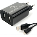 Cablexpert Зарядное устройство 12Вт, 2.4А, 2xUSB, кабель Lightning 1м, черный, коробка-блистер (MP3A-PC-36)