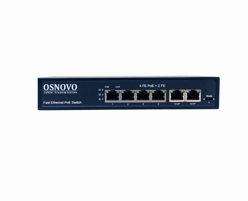 PoE Коммутатор OSNOVO SW-20600(80W) PoE коммутатор Fast Ethernet на 6 RJ45 портов. Порты: 1 x FE (10/100Base-T) с PoE (до 60W, A+B) + 3 x FE (10/100Ba
