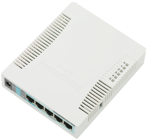 MikroTik RouterBOARD 951G-2HnD with 600Mhz CPU, 128MB RAM, 5xGbit LAN, built-in 2.4Ghz 802b/g/n 2x2 two chain wireless with integrated antennas, deskt