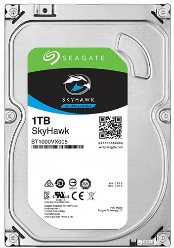Жесткий диск SEAGATE Skyhawk HDD 3.5" SATA 1Tb, 5900 rpm, 64Mb buffer, 512e/4Kn, CMR, ST1000VX005, 1 year, (аналог ST1000VX001)