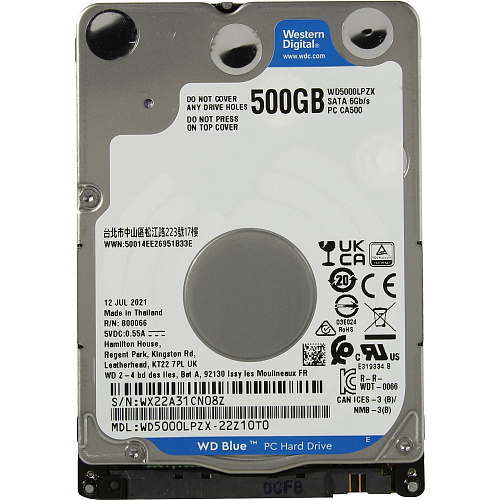 Жесткий диск/ HDD WD SATA3 500Gb 2.5"" Blue 5400 RPM 128Mb 1 year warranty (replacement WD5000LPCX, ST500LM030)