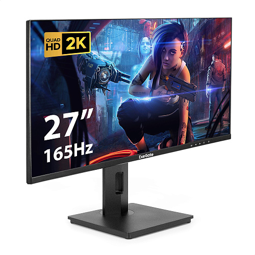 Монитор игровой 165 Гц 27" ExeGate Combat EG2707A (IPS LED Grade A+, 2K, 2560x1440@165Гц (WQHD), 16:9, 400cd/m2, 1000:1, 178°/178°, 1ms, Speakers, 2xH
