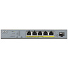 Коммутатор ZYXEL GS1350-6HP-EU0101F L2 PoE+ для IP-видеокамер 4xGE PoE+, 1xGE PoE++ (802.3bt), 1xSFP, бюджет PoE 60 Вт, дальность передачи питания до