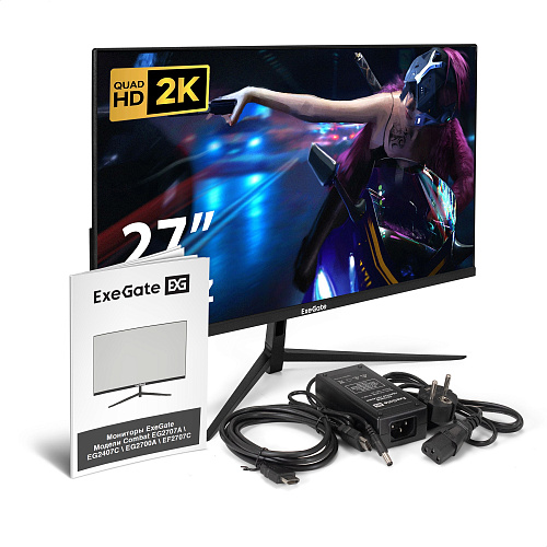 Монитор игровой 165 Гц 27" ExeGate Combat EG2700A (IPS LED Grade A+, 2K, 2560x1440@165Гц (WQHD), 16:9, 300cd/m2, 1000:1, 178°/178°, 1ms, HDMI, Display