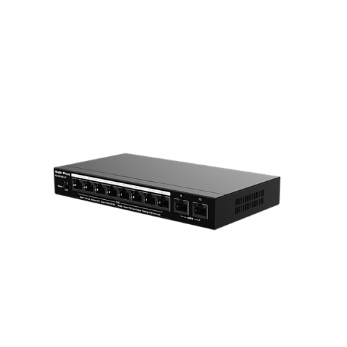 Коммутатор Ruijie Reyee 10-Port Gigabit Smart POE Switch, 8 PoE/POE+ Ports with 2 Gigabit RJ45 uplink ports, 70W PoE power budget, Desktop Steel Case