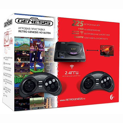SEGA Retro Genesis HD Ultra + 225 игр ZD-06 (2 беспроводных 2.4ГГц джойстика, HDMI кабель) [ConSkDn73] [611430]