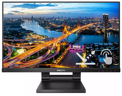 21,5" Philips 222B1TC 1920х1080@75Гц IPS W-LED 16:9 SmoothTouch 4ms VGA HDMI DP 4xUSB3.2 50M:1 178/178 250cd Tilt HAS Speakers Black