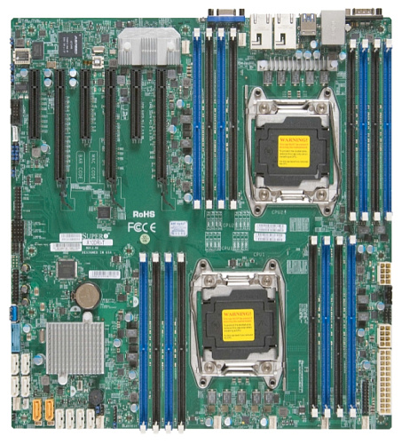 Supermicro Motherboard 2xCPU X10DRI-T E5-2600v3/v4 UpTo2x8DIMM/ 10xSATA3/ C612 RAID 0/1/5/10/ 2x10GE/ 3xPCIx16, 3xPCIx8 (12" x 13")