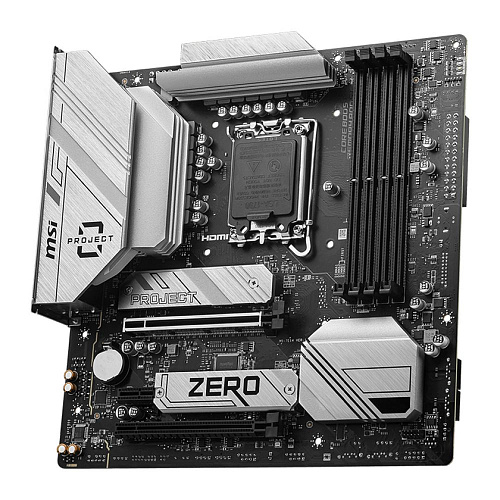Материнская плата MSI B760M PROJECT ZERO B760, LGA1700, 4*DDR5, 2*PCIEx16, 1*PCIEx1, 2*M.2, 2*TypeC, 3*USB3.2Gen2, 2*USB3.2Gen1, 8*USB2.0, 4*SATA3.0,