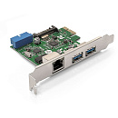 Контроллер Exegate EX290278RUS Контроллер сетевой ExeGate EXE-362 (PCI-E x1 v2.0, 2*USB3.0 ext. + 1*USB3.0 int. + LAN UTP 1000Mbps, разъем доп.питания