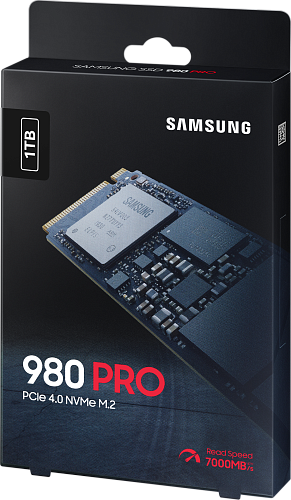 Твердотельные накопители/ Samsung SSD 980 PRO, 1000GB, M.2(22x80mm), NVMe 1.3c, PCIe 4.0 x4, 3-bit MLC, R/W 7000/5000MB/s, IOPs 1 000 000/1 000 000,