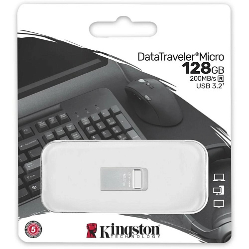 Kingston USB Drive 128GB DataTraveler Micro USB3.0, серебристый [dtmc3g2/128gb]