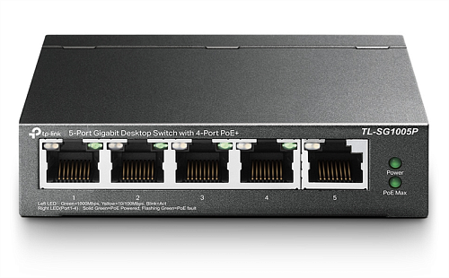 Коммутатор TP-Link TL-SG1005P, 5-портовый гигабитный настольный с 4 портами PoE, 5 гигабитных портов RJ45,включая 4 порта PoE, бюджет PoE до 65 Вт, ст