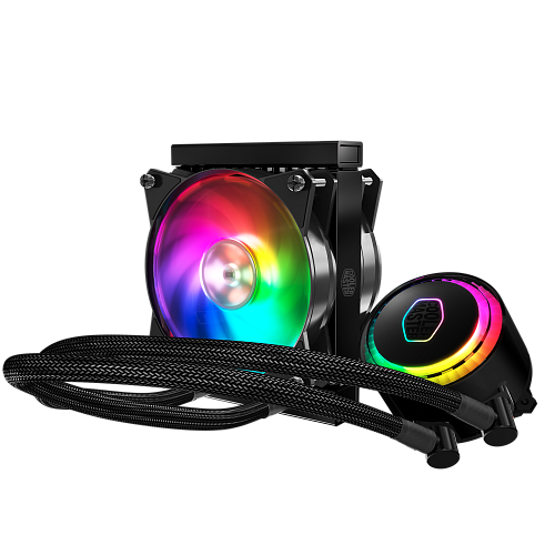 Система охлаждения/ Cooler Master MasterLiquid ML120R RGB (180W, 120mm, ARGB, fans:2x120mm/66.7CFM/30dBa/2000rpm, 1200/115X/2066/2011-V3/2011/AM5/AM4