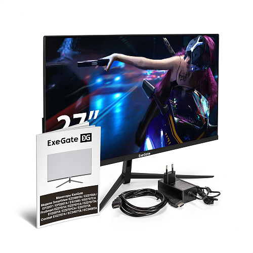 Монитор безрамочный с аудио выходом 27" ExeGate ProSmart EZ2707TA (IPS LED Grade A+, FHD, 1920x1080@75Гц, 16:9, 250cd/m2, 1000:1, 178°/178°, 5ms, D-Su