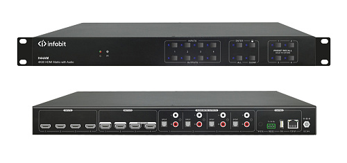 Коммутатор Infobit Матричный [iMatrix H44AM] HDMI 4K60, 4х4, 3840x2160/60 Гц; 4 цифровых аудиовыхода SPDIF, 4 аудиовыхода Toslink с поддержкой Audio M
