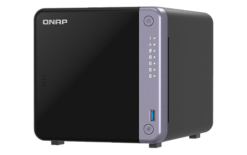 система хранения данных QNAP SMB QC 2GhzCPU/4Gb/upto 4HDD, up to 20 with TL-D1600S/SATA(3,5" 2,5")/ 2xUSB3.2/1xHDMI/1xExp.slot/2x2,5Gb 2x10Gb(SFP+)/iS