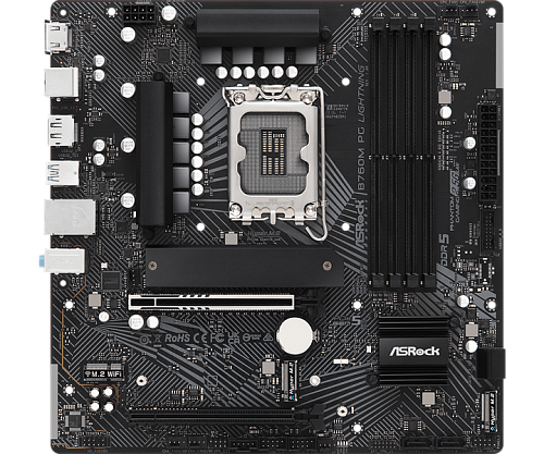 Материнская плата ASROCK B760M PG LIGHTNING, LGA1700, B760, 4*DDR5, 4*SATA, 3*M.2, 3*USB 3.2, 2*USB 2.0, Type-C, 2*PCIx16, 1*M.2 (Key E), HDMI+DP, mAT