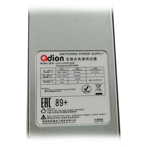 Блок питания Qdion U1A-K10300-DRB 1U Slim 300W (ШВГ=50.5*40*196mm), 89+, OEM (696060)