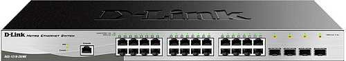 Коммутатор D-LINK Коммутатор/ DGS-1210-28/ME/B Managed L2 Metro Ethernet Switch 24x1000Base-T, 4x1000Base-X SFP, Surge 6KV, CLI, RJ45 Console, RPS, Dying Gasp