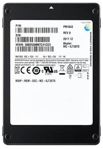 Накопитель Samsung Твердотельный SSD 7680GB PM1643 2.5" SAS 12Gb/s TLC R/W 2100/2000 MB/s R/W 400K/70K IOPs DWPD1