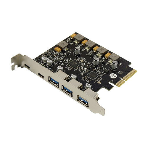 Контроллер ORIENT AM-U3142PE-3A2C, PCI-Ex4 v3.0, USB 3.2 Gen2, скорость до 10 Гбит/с, 5-port ext (3xType-A + 2xType-C), ASM3142+VL820-Q8 chipset, Self