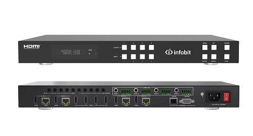 Коммутатор Infobit Матричный HDMI 4K60 [iMatrix H44H150], 4x4, 3840x2160/60 Гц; HDBaseT выходы до 150 м (приемники в комплекте)