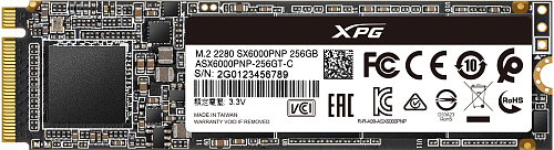 Твердотельный накопитель/ ADATA SSD SX6000Pro, 256GB, M.2(22x80mm), NVMe 1.3, PCIe 3.0 x4, 3D TLC, R/W 2100/1200MB/s, IOPs 190 000/180 000, TBW 150,