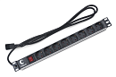 Cabeus PDU-8P-2IEC Блок евророзеток для 19" шкафов, гориз., 8 розеток, 10 A, выключатель, алюминиевый корпус, шнур 2 м, вилка IEC 320 C14